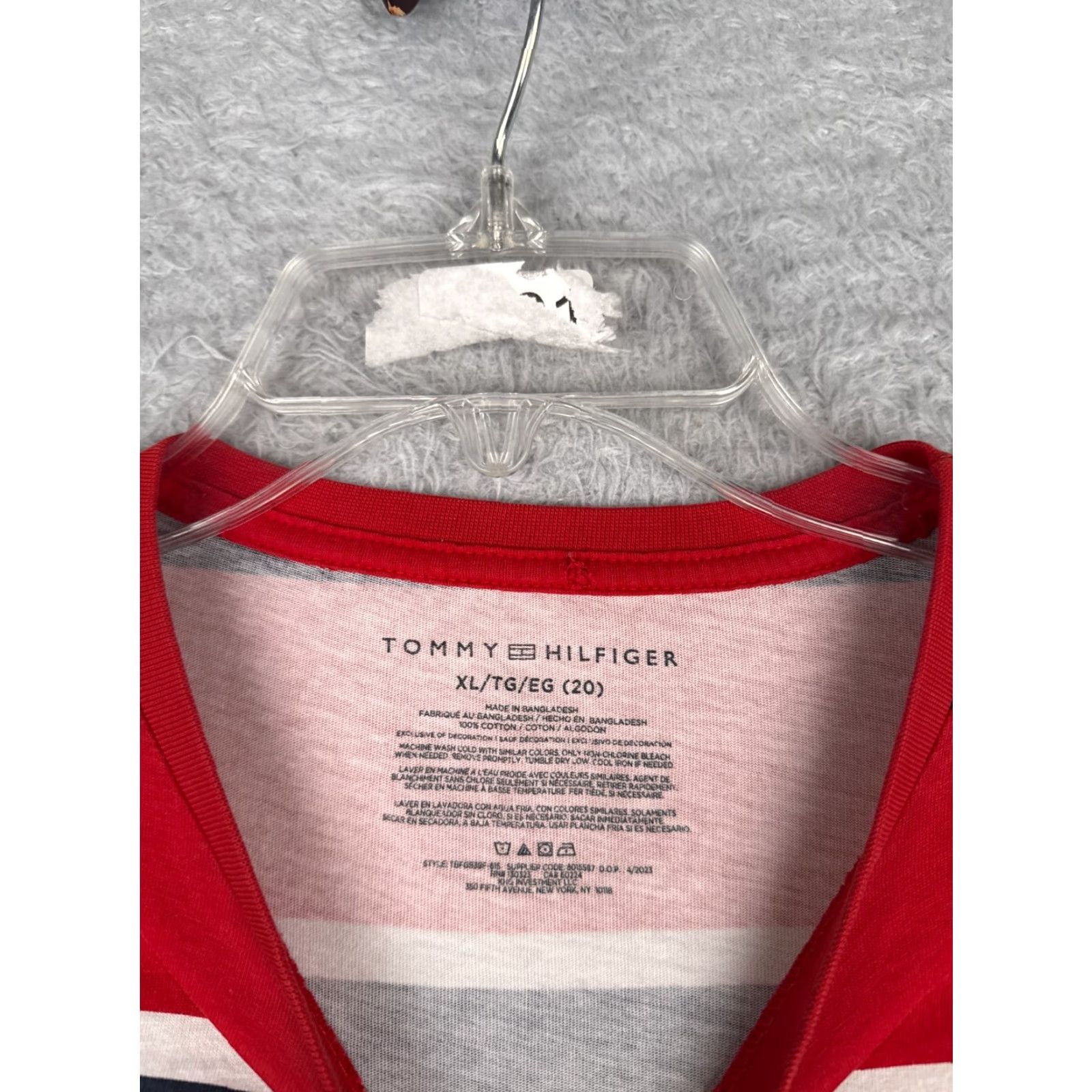 Tommy Hilfiger VINTAGE Tommy Hilfiger Shirt Women XL Red Stripe Short Sleeve Crew 100% Cotton Logo Size XL / US 12-14 / IT 48-50 - 7 Thumbnail
