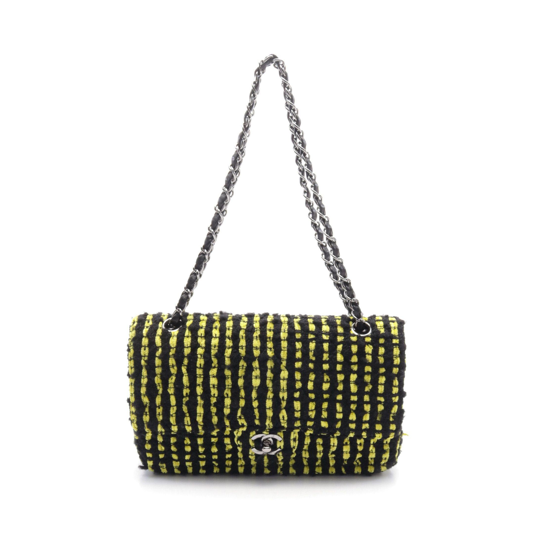 Chanel Chanel Matelasse Double Flap Chain Shoulder Bag Tweed Leather Yellow Black Silver Hardware Size ONE SIZE - 1 Thumbnail