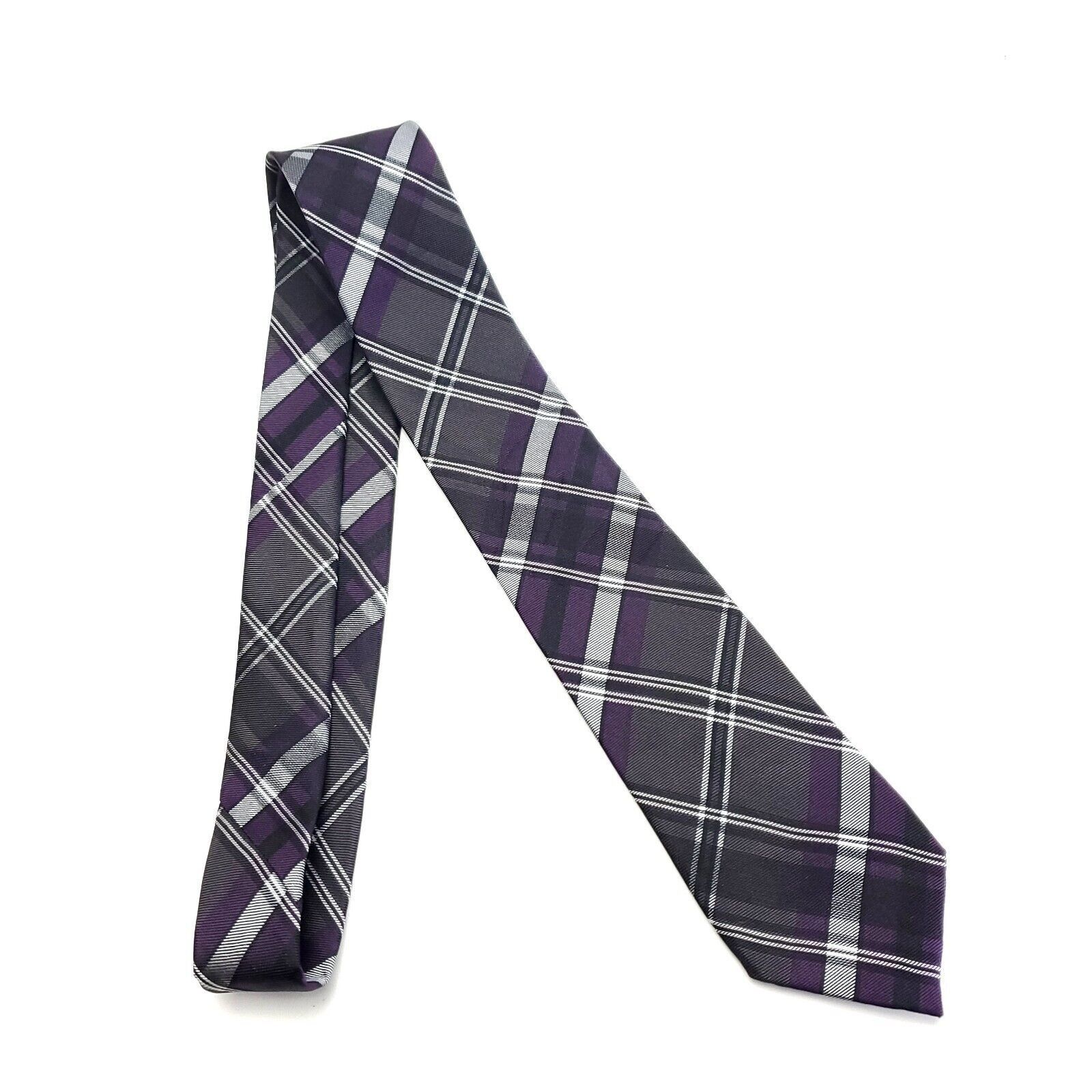 Kenneth Cole Kenneth Cole Reaction Purple Gray Plaid Woven Skinny Silk Ti Size ONE SIZE - 6 Thumbnail