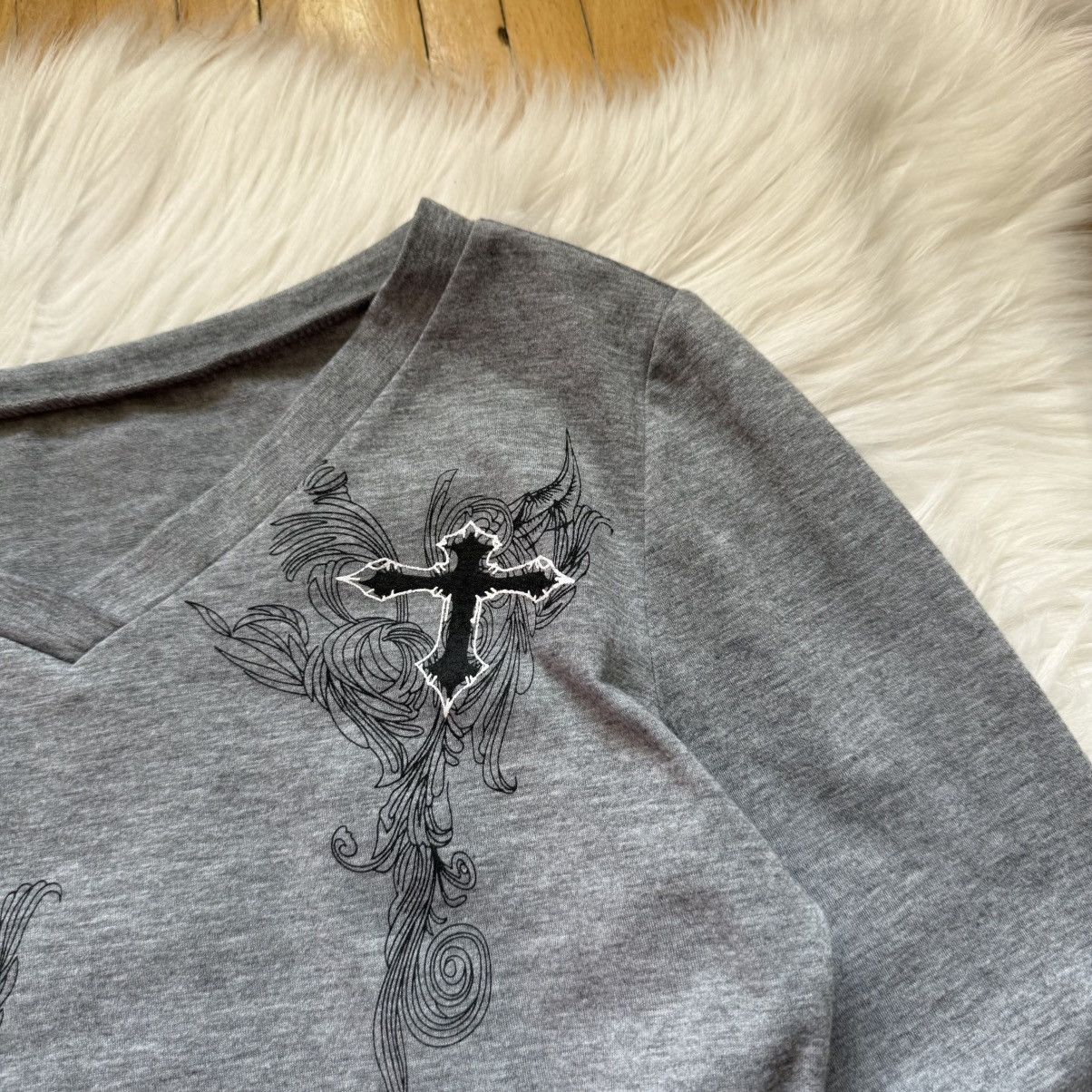 Hysteric Glamour 📌 Vintage Y2k Rare Cross Gothic V-Neck Long Sleeve 00’s Size L / US 10 / IT 46 - 4 Thumbnail