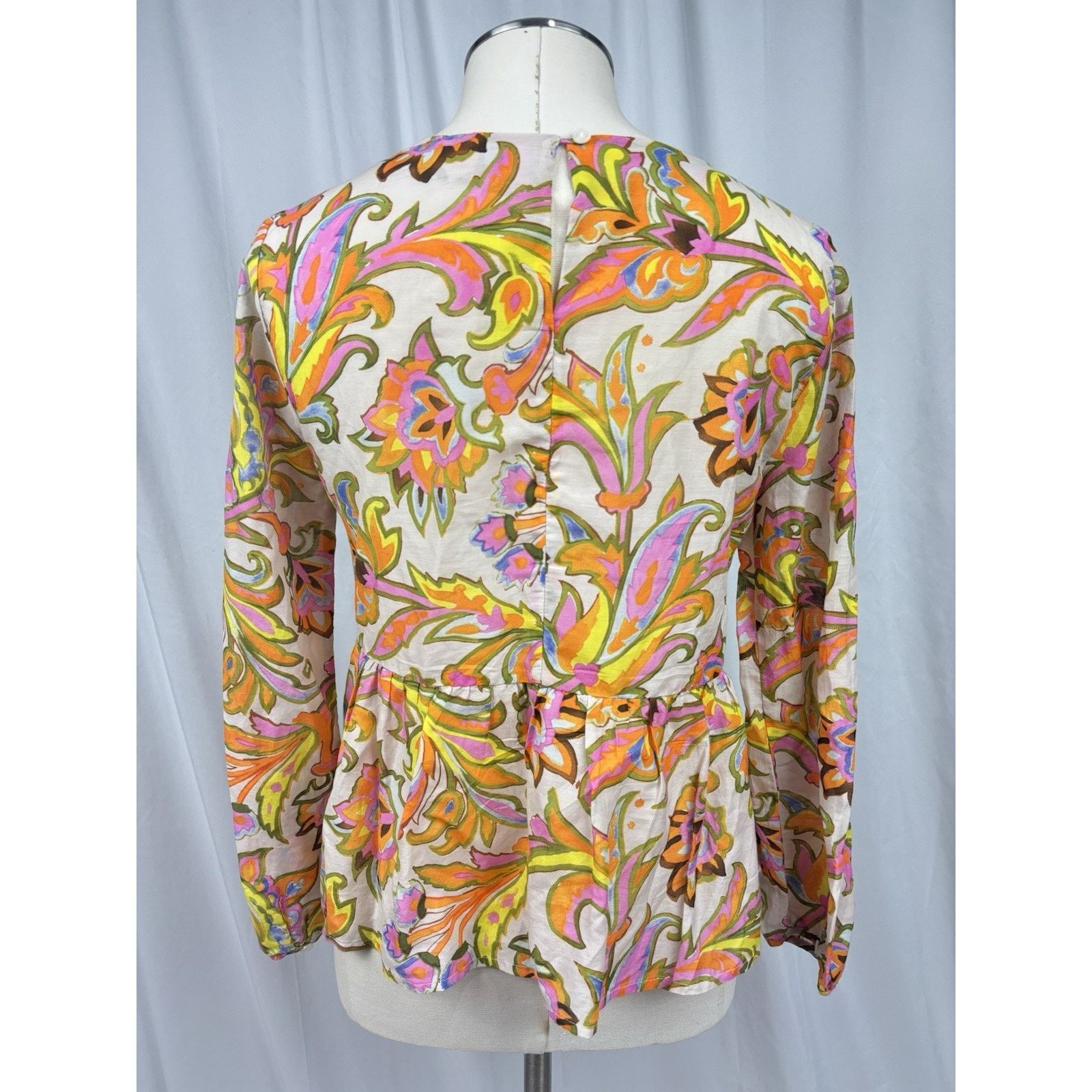 J.Crew J. Crew V Neck Floral Blouse Pink Orange Cotton Silk Size S Size S / US 4 / IT 40 - 3 Thumbnail