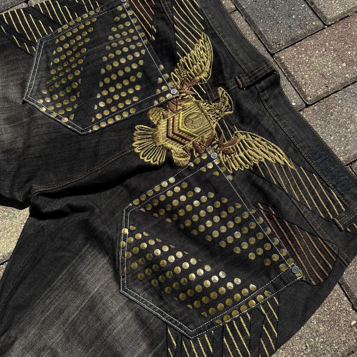 Southpole Y2K Baggy Miskeen Embroidered and Studded Black Denim Jeans Size US 40 / EU 56 - 5 Thumbnail