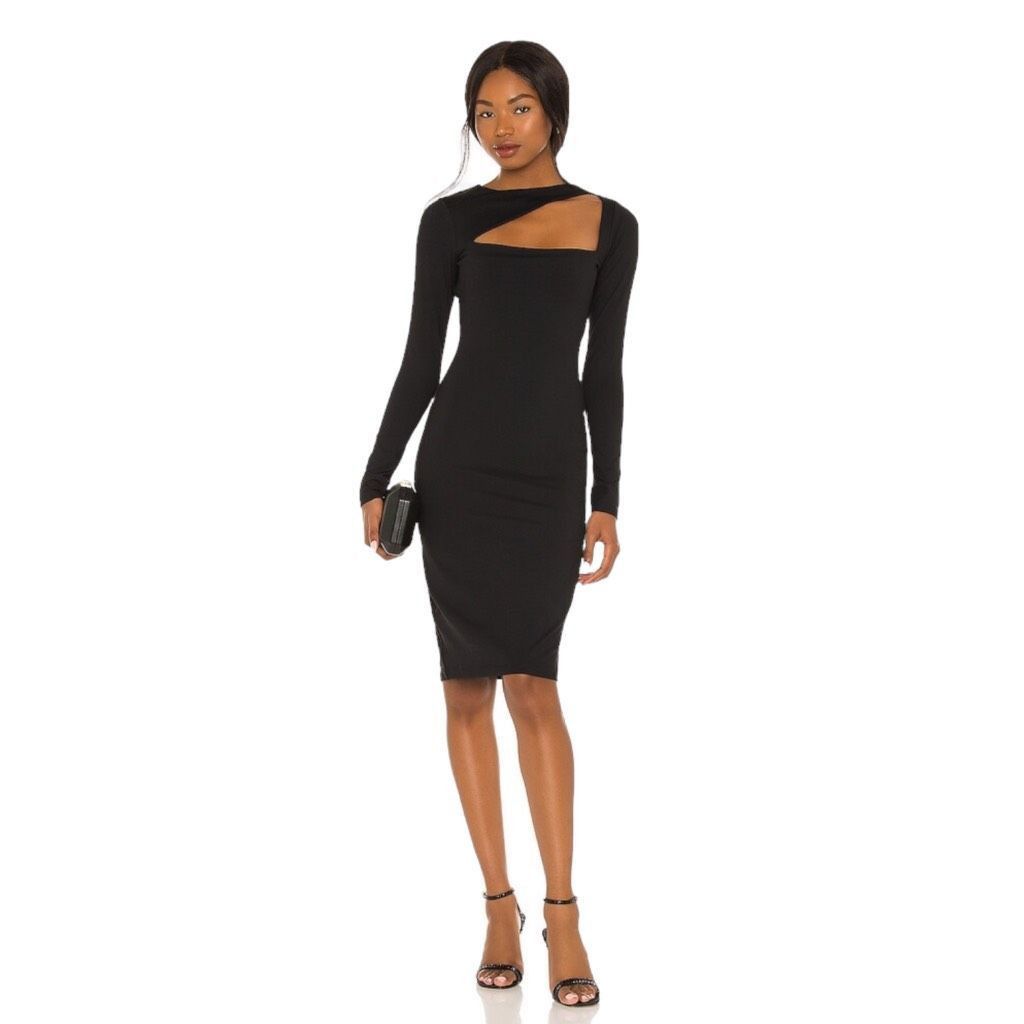 image of Susana Monaco Angle Cut Out Long Sleeve Dress In Black, Women's (Size XS)