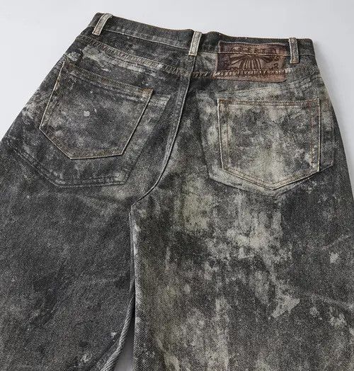 Japanese Brand × Jean Ink-splashed black American men's loose straight baggy jeans Size US 34 / EU 50 - 4 Thumbnail
