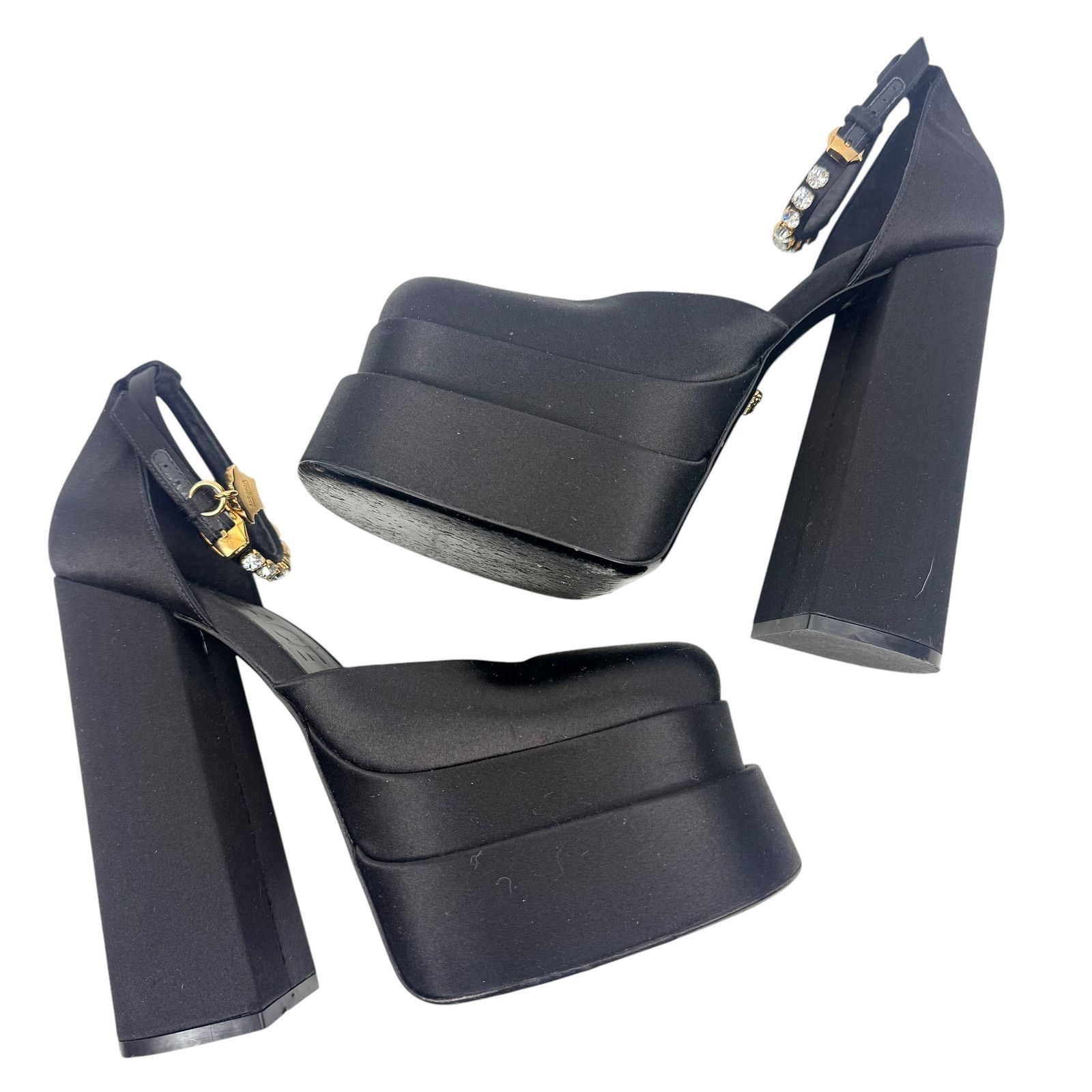 Versace Versace Aevitas Medusa Crytals Satin Platform Pumps Black Size US 8.5 / IT 38.5 - 7 Thumbnail