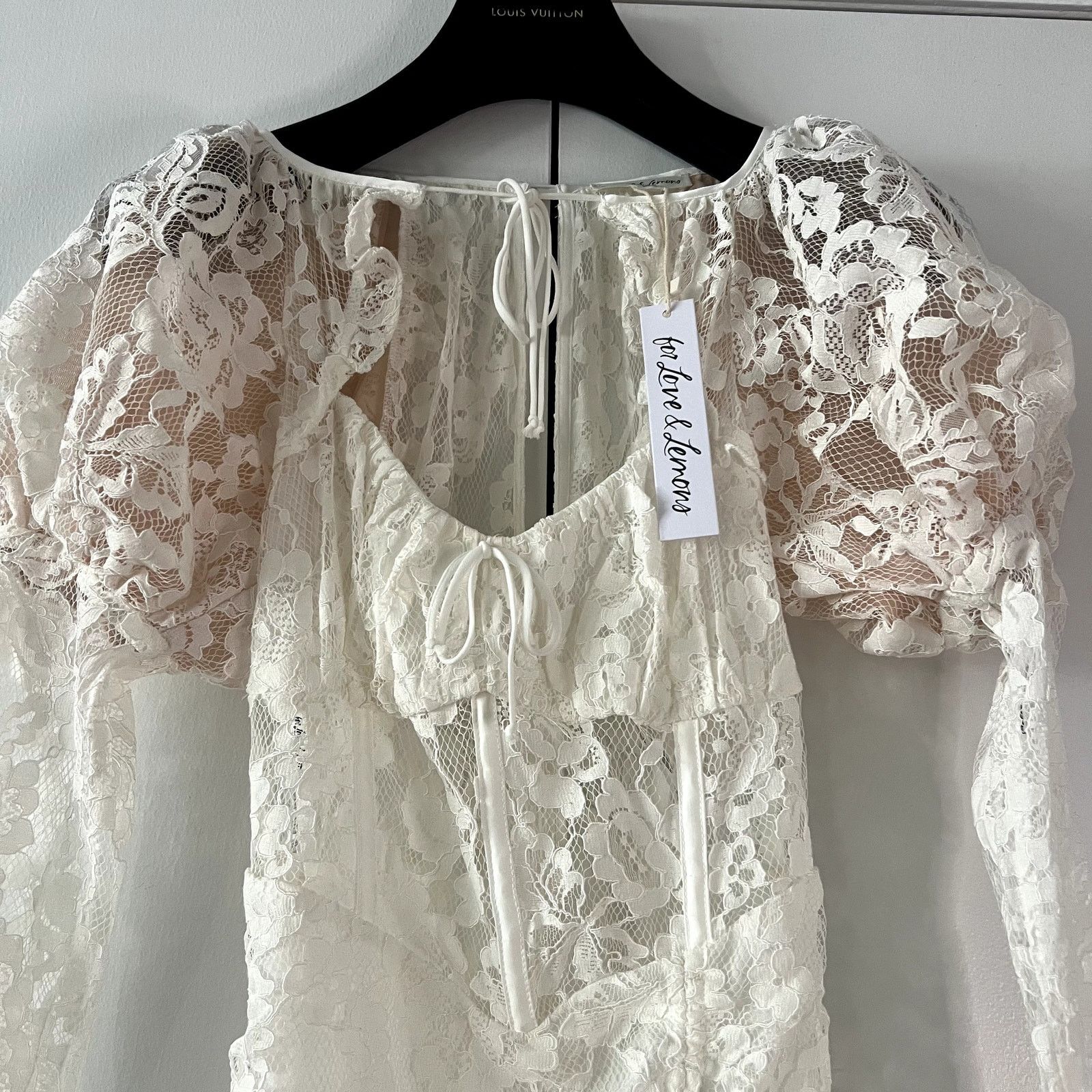 For Love & Lemons For Love & Lemons Revolve White Lace Victoria Mini Dress Size XS / US 0-2 / IT 36-38 - 5 Thumbnail