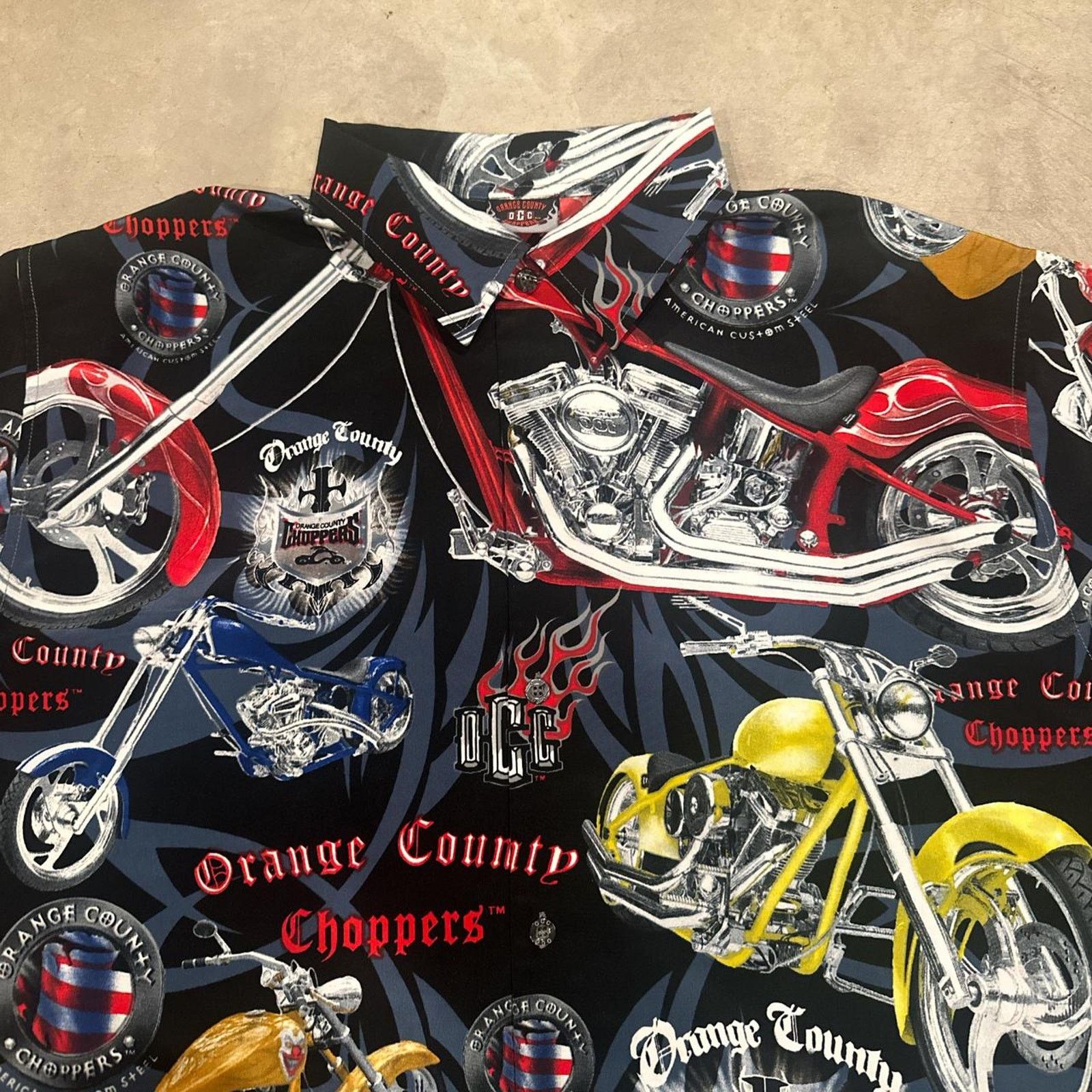 West Coast Choppers 2004 Orange County Chopper Button Up Motorcycle Biker Shirt Size US XL / EU 56 / 4 - 2 Thumbnail