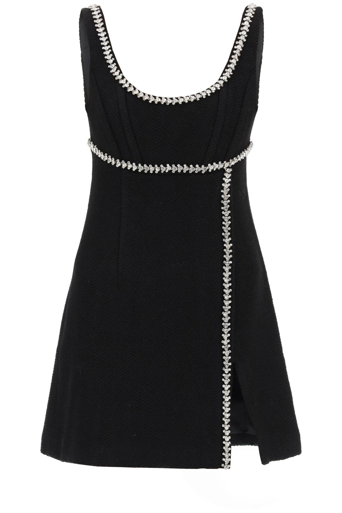 image of Self Portrait Texturized-Wool Mini Dress With Crystals in Nero, Women's (Size XS)