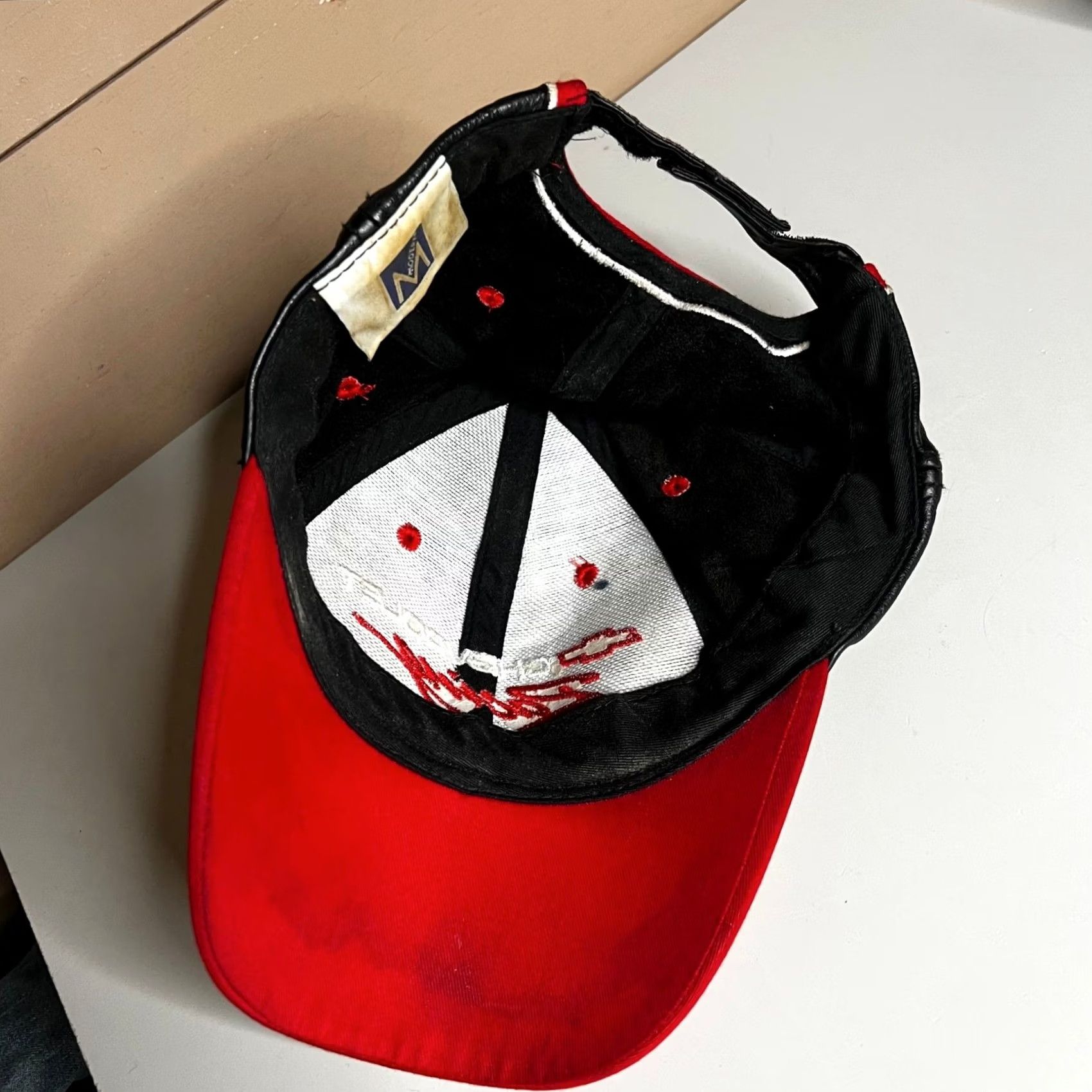 NASCAR Chevrolet Racing NASCAR Hat Black Red 100% Leather Adjustable Strapback Cap GM Size ONE SIZE - 7 Thumbnail