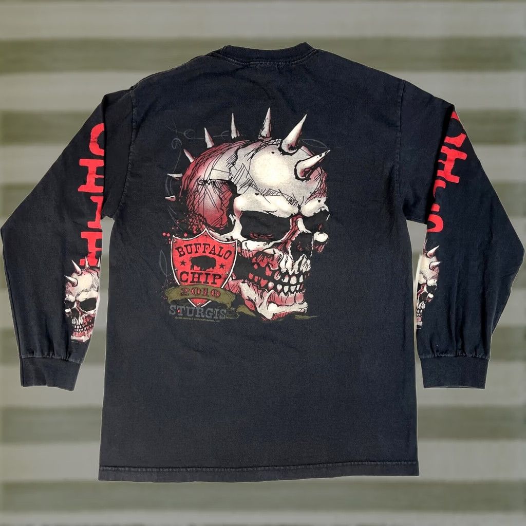 Vintage VINTAGE Hot Leathers Buffalo Chip The Legendary Sturgis Campground T-Shirt Mens Crew Neck Long Sleeve Black L Size 2010s 90s Biker Size US L / EU 52-54 / 3 - 1 Thumbnail