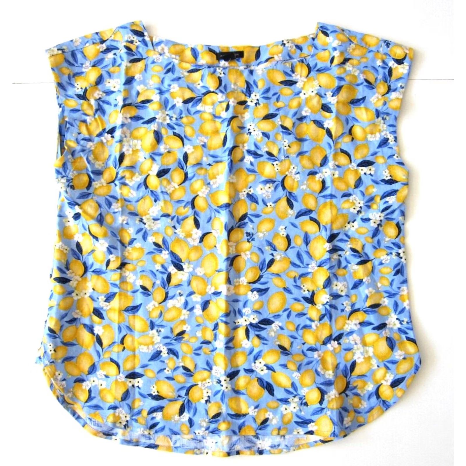 Ann Taylor NWT Ann Taylor Blouse Tunic Women XS Blue Yellow Linen Rayon Boxy Short Sleeve High Neck Shirt Womens XS Size XS / US 0-2 / IT 36-38 - 2 Thumbnail