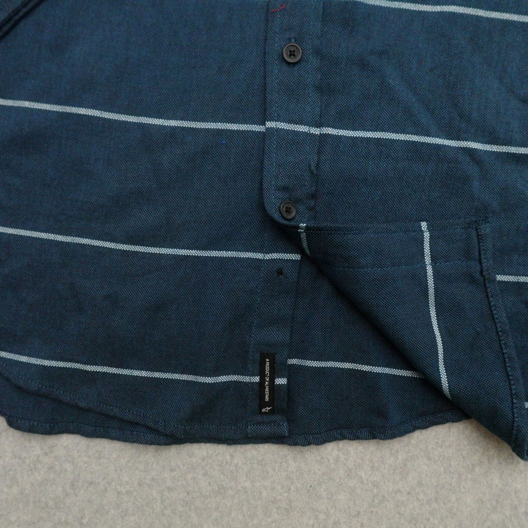 Alpinestars Mens Alpine Stars Long Sleeve Button Up Shirt SIZE XL Striped in Blue 23x31 Size US XL / EU 56 / 4 - 7 Thumbnail