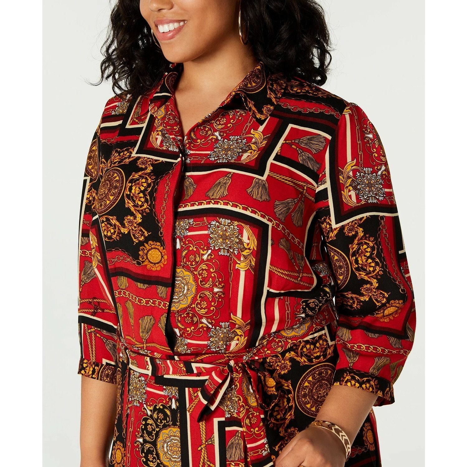 Other BeBop Trendy Plus Size Chain-Print Shirtdress, Scarlet/Blac Size ONE SIZE - 3 Thumbnail