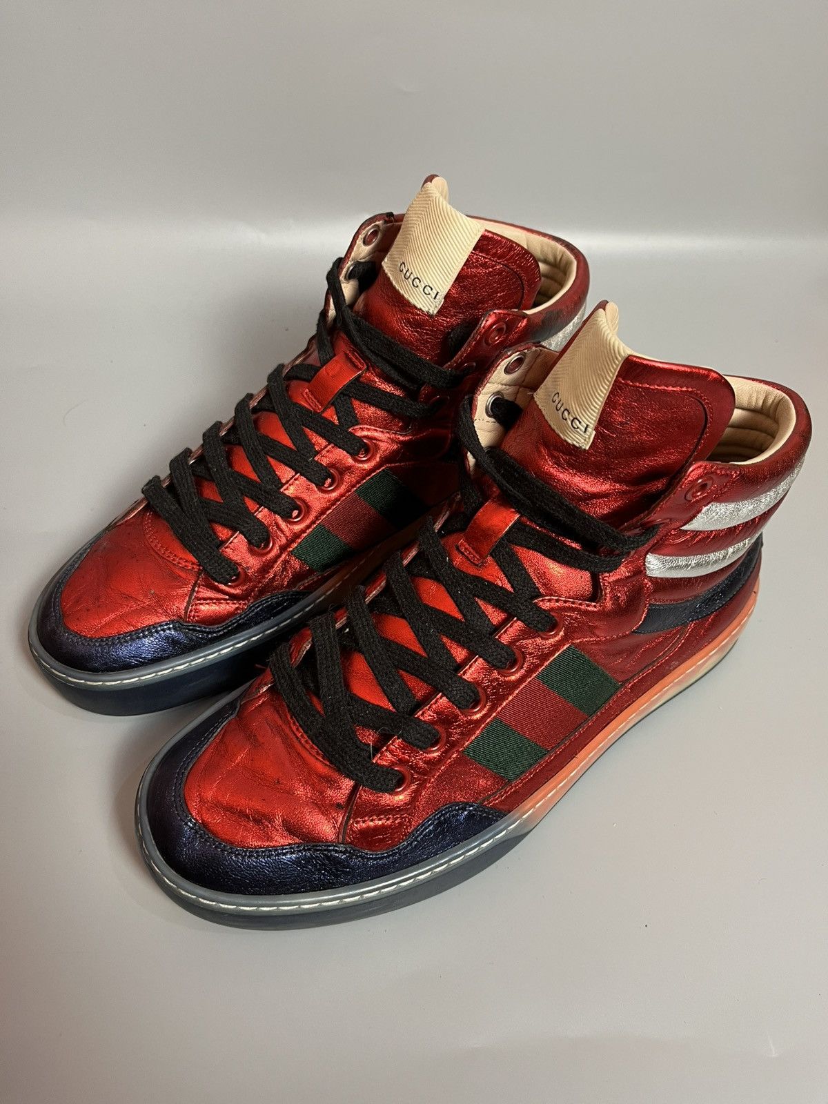 Gucci Gucci metallic web high top sneaker Size US 7 / EU 40 - 1 Thumbnail