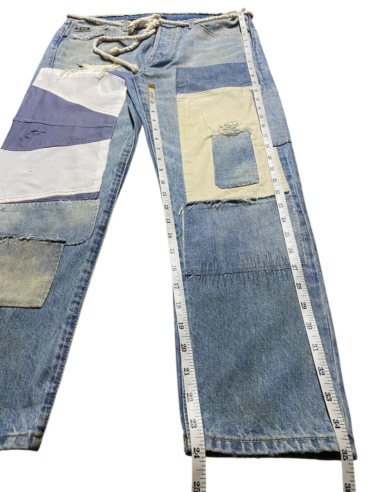Ralph Lauren Vintage Polo Ralph Laurent Shashiko Boro Lace up Belt Jeans Size US 32 / EU 48 - 18 Thumbnail