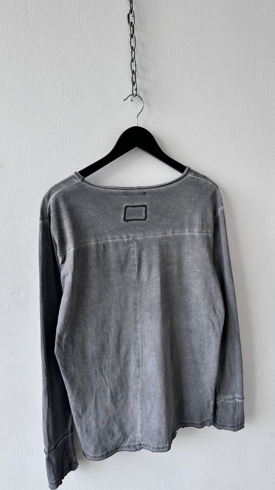 tigha Tigha Grey Acid Washed Longsleeve Cotton Top Raw Hem Grunge Size US L / EU 52-54 / 3 - 14 Thumbnail