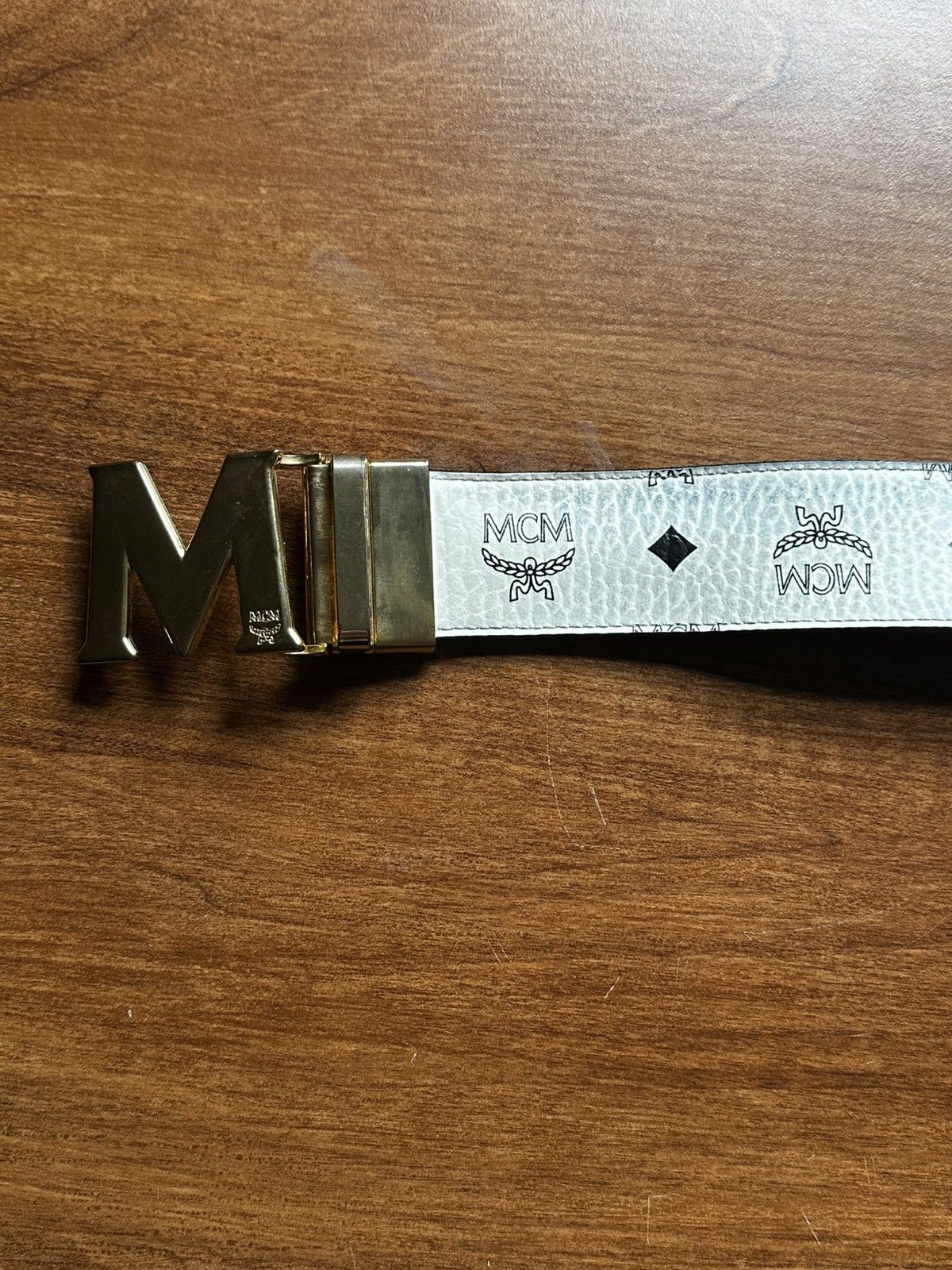 MCM Black/White MCM Reverse-able Gold Buckle Size 38 - 3 Thumbnail