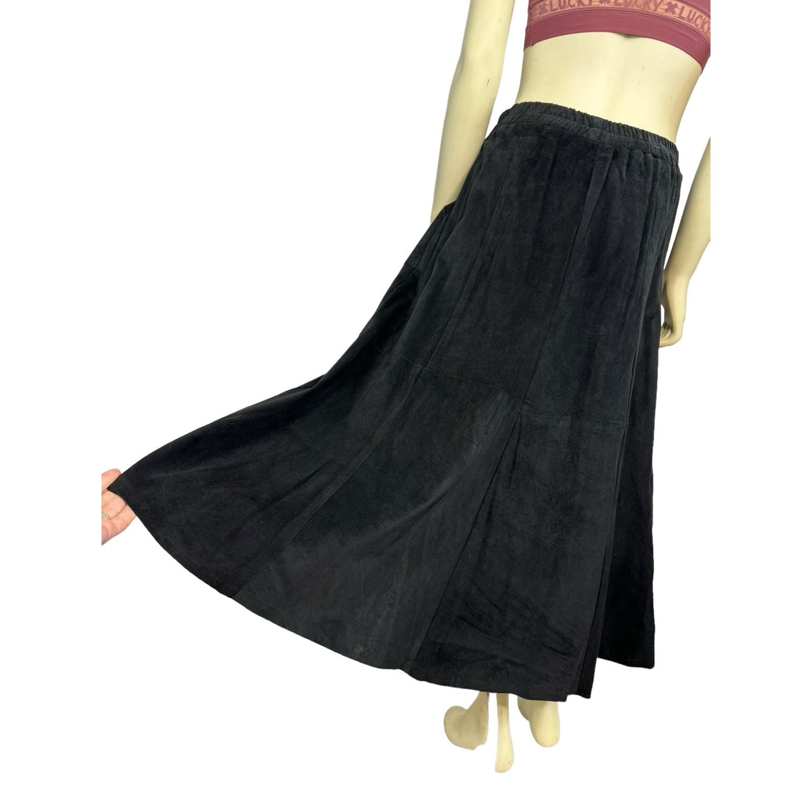 VTG Saks Fifth Avenue Patchwork Suede leather maxi Skirt L