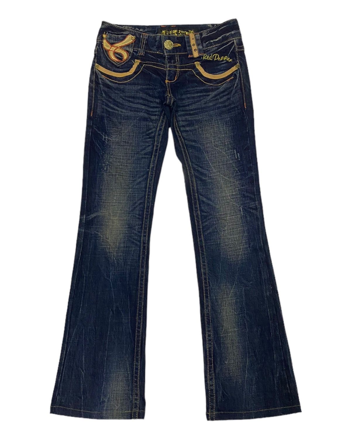 Ed Hardy × Japanese Brand FLARE RED PEPPER DISTRESS DENIM JEANS RARE DESIGN Size 27" / US 4 / IT 40 - 2 Thumbnail