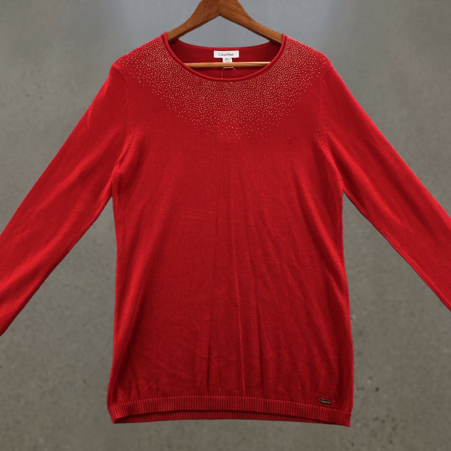 Calvin Klein Calvin Klein Collection Knit Tee Top Womens XL Red Cotton Blend Sequins Round Neck Pullover Shirt Womens XL Red Sequins Knit Tee Top Size XL / US 12-14 / IT 48-50 - 1 Thumbnail