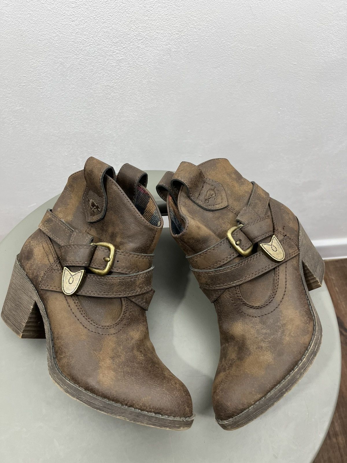Other Brown Western Ankle Boots Buckle Strap Distressed Heel US5.5 Size US 5.5 / IT 35.5 - 2 Thumbnail