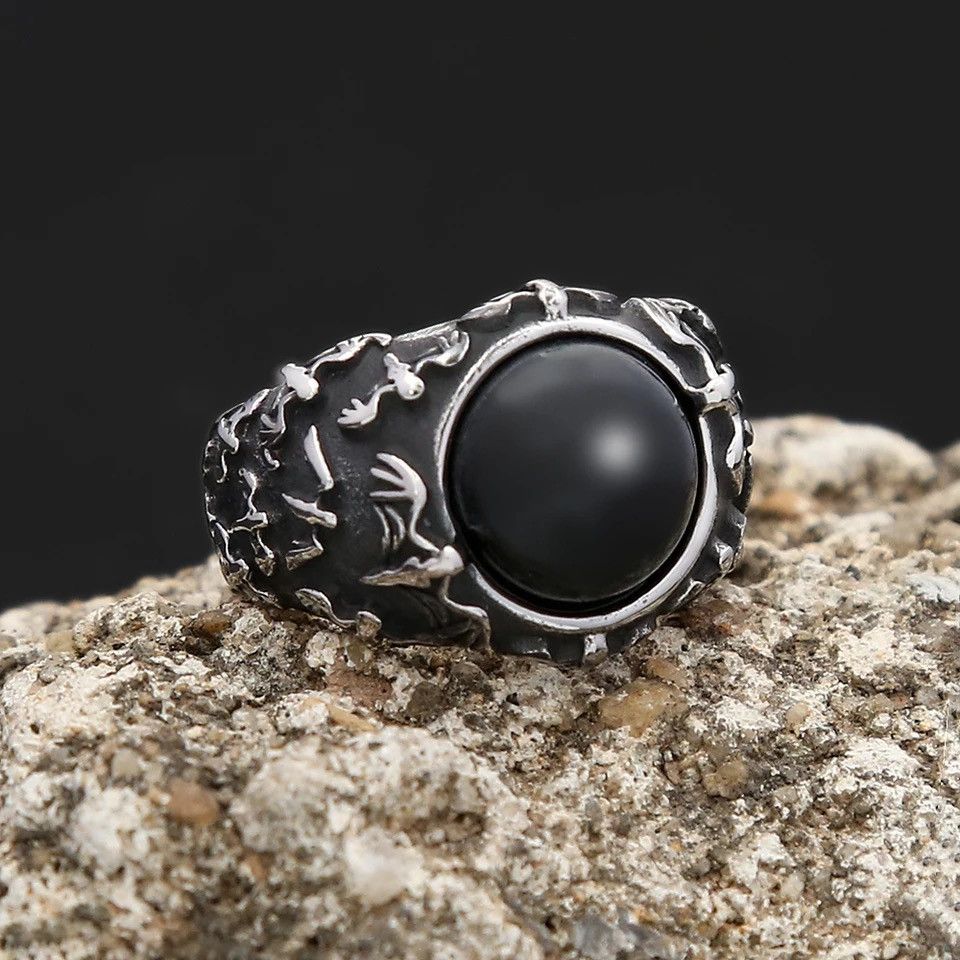 Jewelry Gothic Vintage Black Tiger Eye Natural Stone Rings Size ONE SIZE - 3 Thumbnail