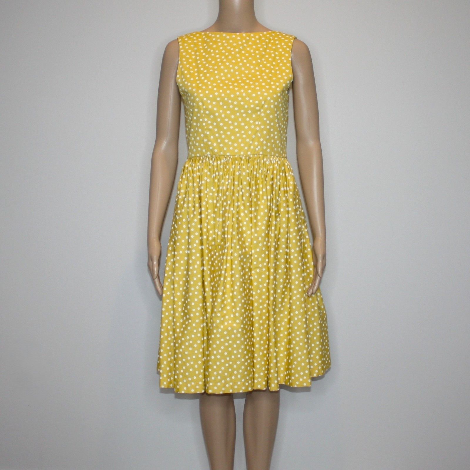Other Retro Style Mustard Yellow with White Polka Dots Swing Dress Size S / US 4 / IT 40 - 4 Thumbnail