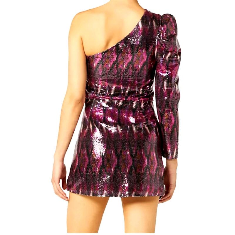 MISA Los Angeles Misa LA Nova One-Shoulder Sequin Minidress L Fuchsia Size L / US 10 / IT 46 - 3 Thumbnail