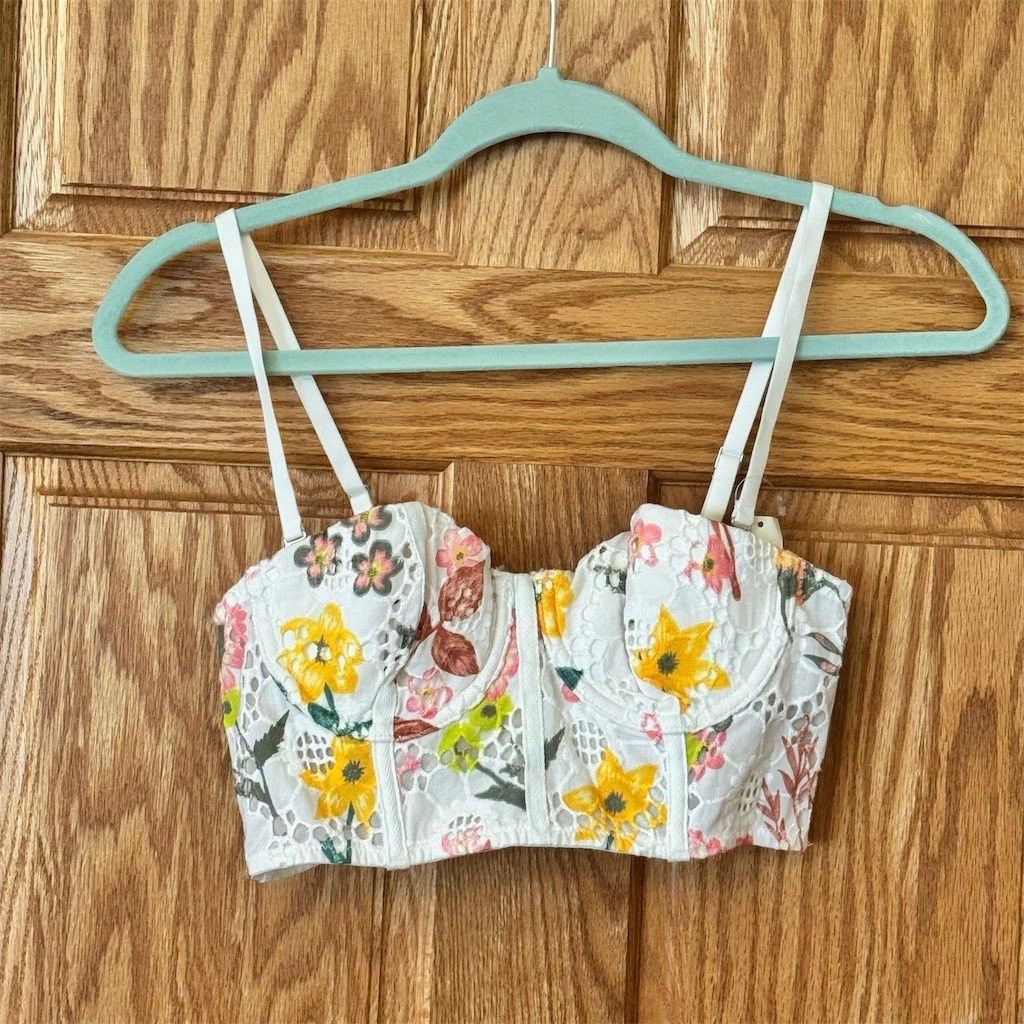 Other Aerie Real Good Bra Womens 34B White Multicolor Floral Lace Size ONE SIZE - 1 Thumbnail