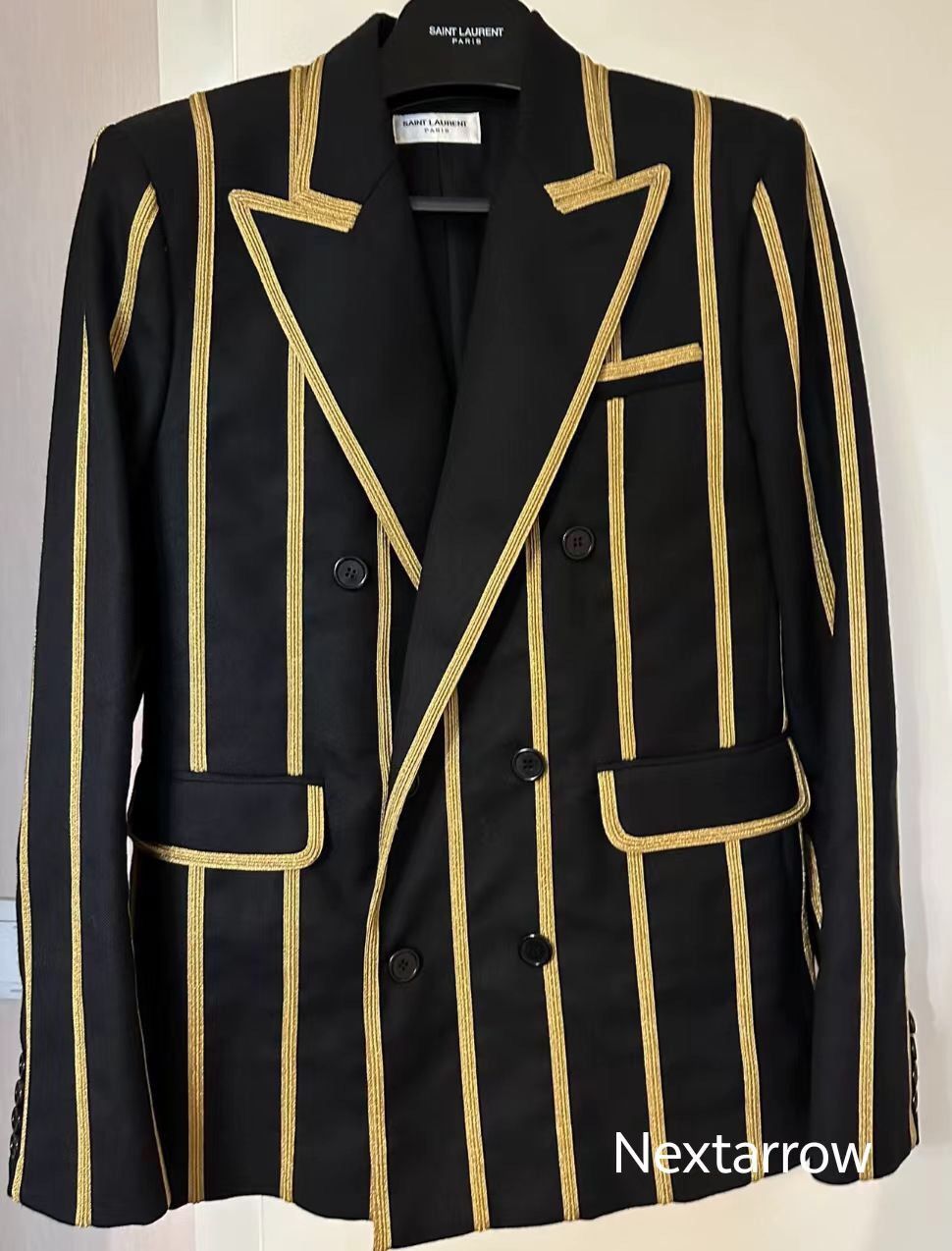 Saint Laurent Paris × Yves Saint Laurent Saint Laurent Paris YSL Gold Embroidered Heavy2412-Nextarrow Size 46R - 1 Thumbnail