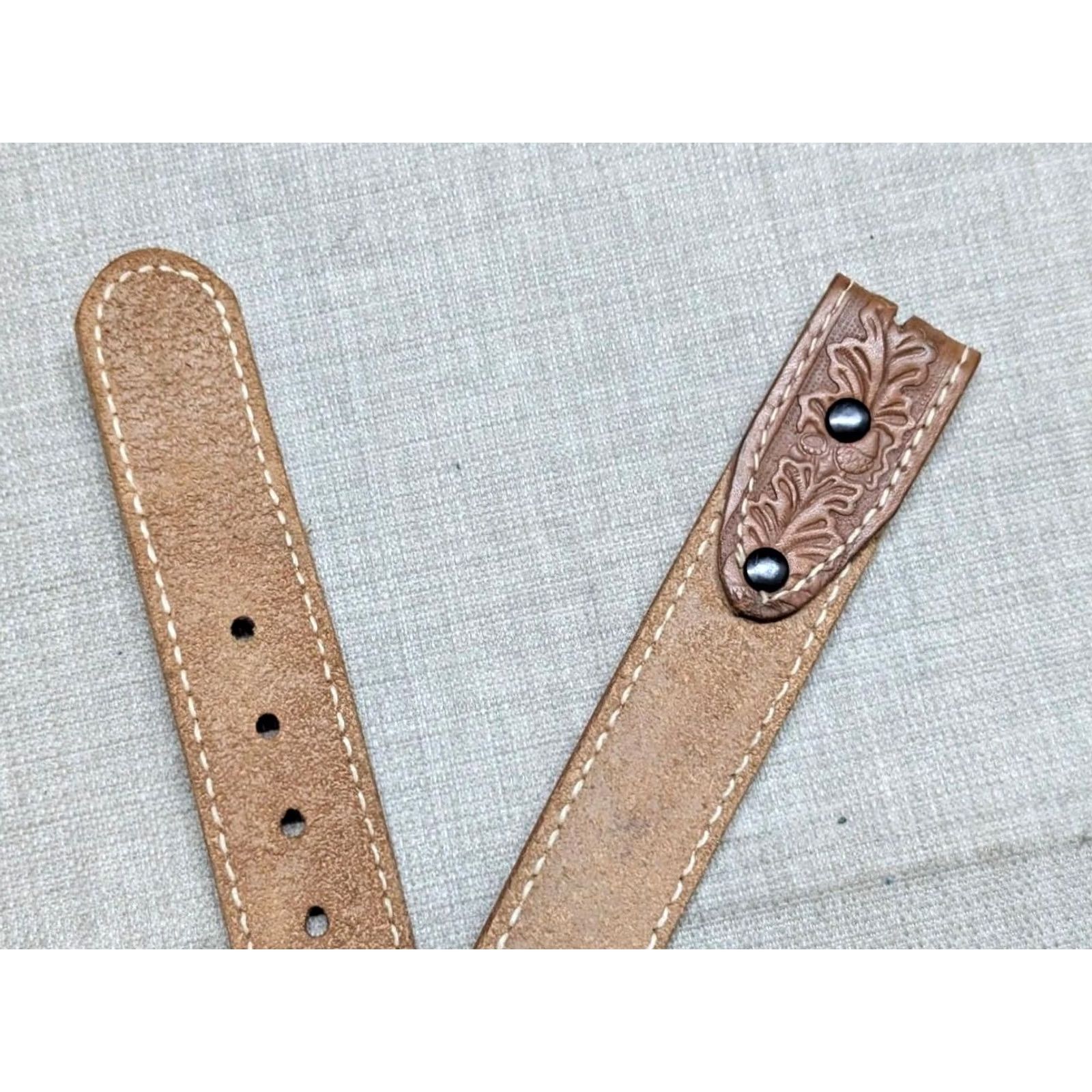Vintage VINTAGE western belt Tooled 36 brown cowhide leather handcrafted belt Mens Size 36 - 4 Thumbnail