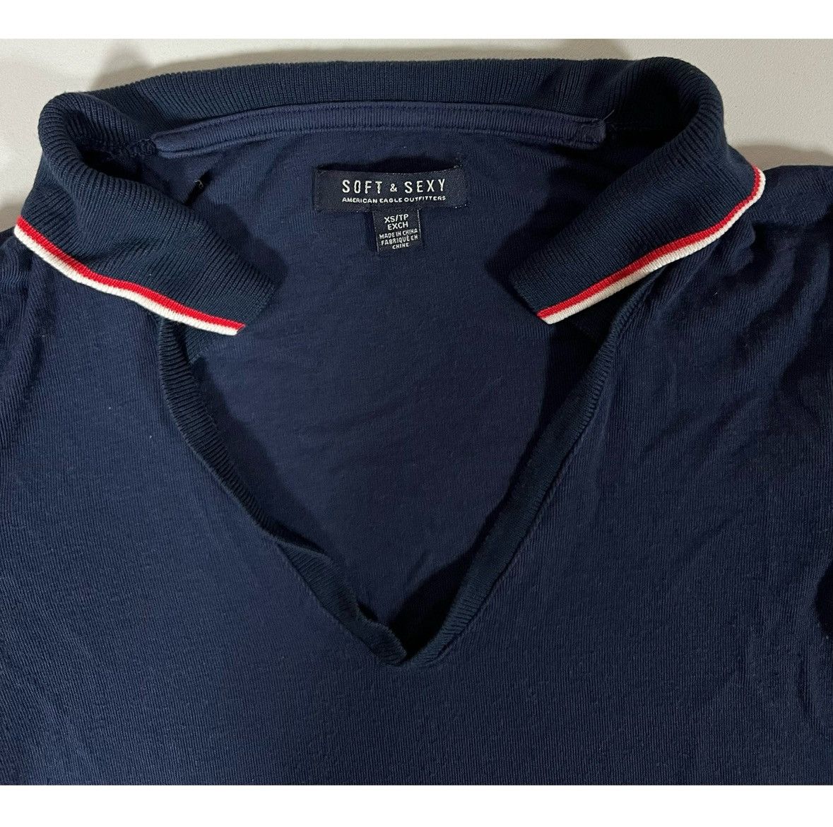 American Eagle Outfitters Navy Blue Red Collared Polo Shirt Top Blouse Tee Size XS ♥️✨ Size XS / US 0-2 / IT 36-38 - 3 Thumbnail