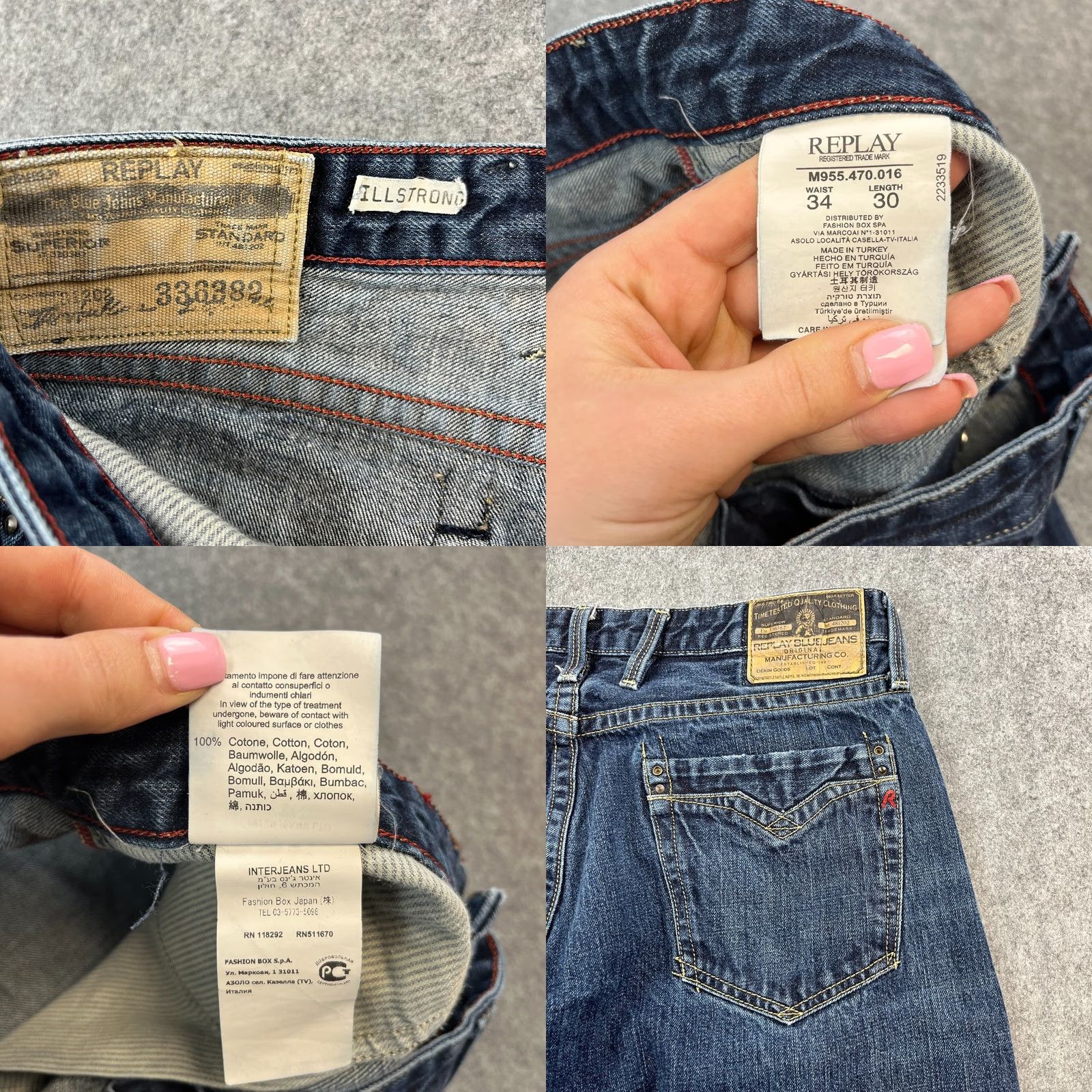 Replay Replay Mens Jeans Straight 34 Dark Blue Cotton Denim 5-Pocket 34x30 Billstrong Vintage No Size US 34 / EU 50 - 8 Thumbnail