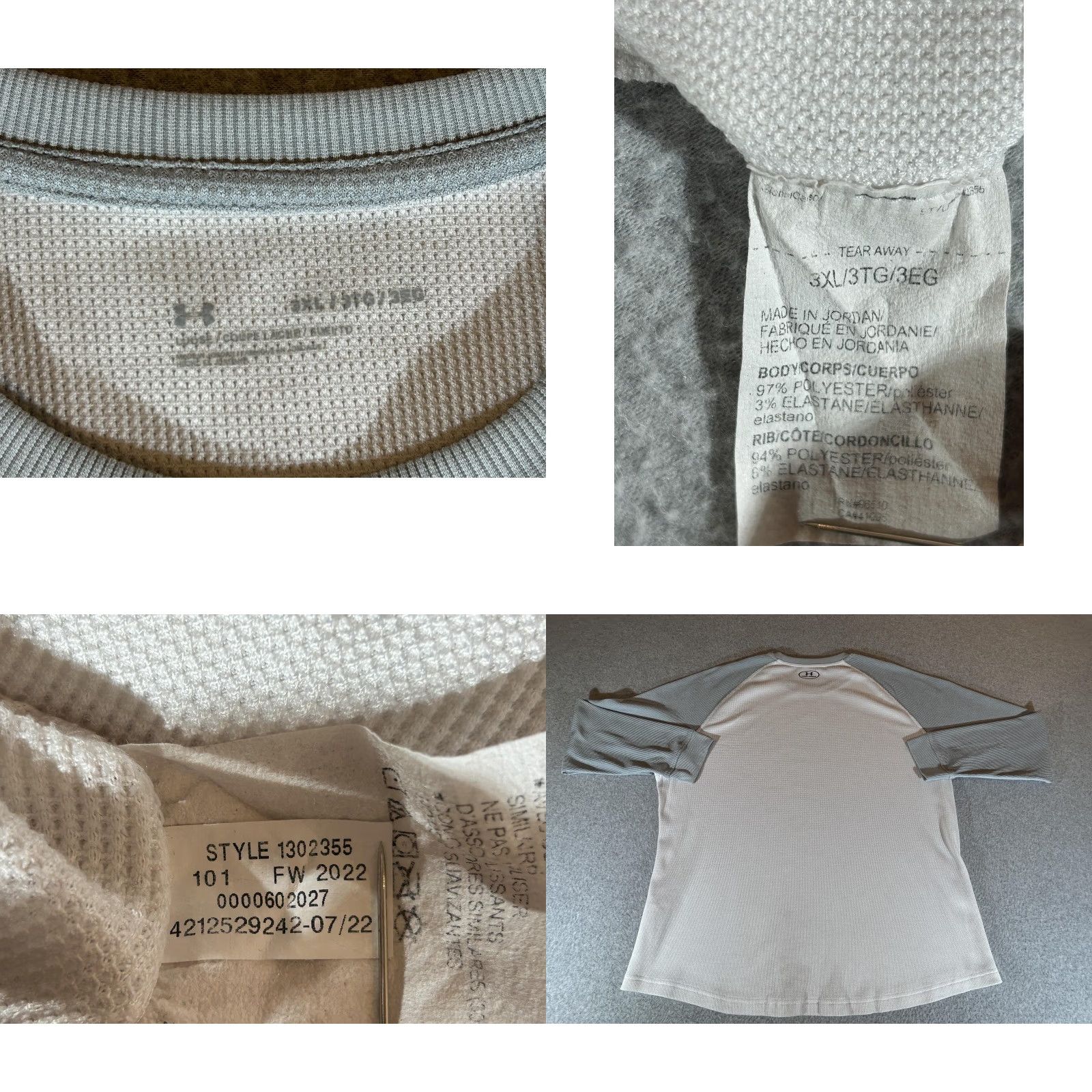 Under Armour Under Armour Mens 3XL Long Sleeve Thermal Base Layer Crewneck Waffle Knit Colorblock Raglan Sleeve White Size US XXL / EU 58 / 5 - 8 Thumbnail