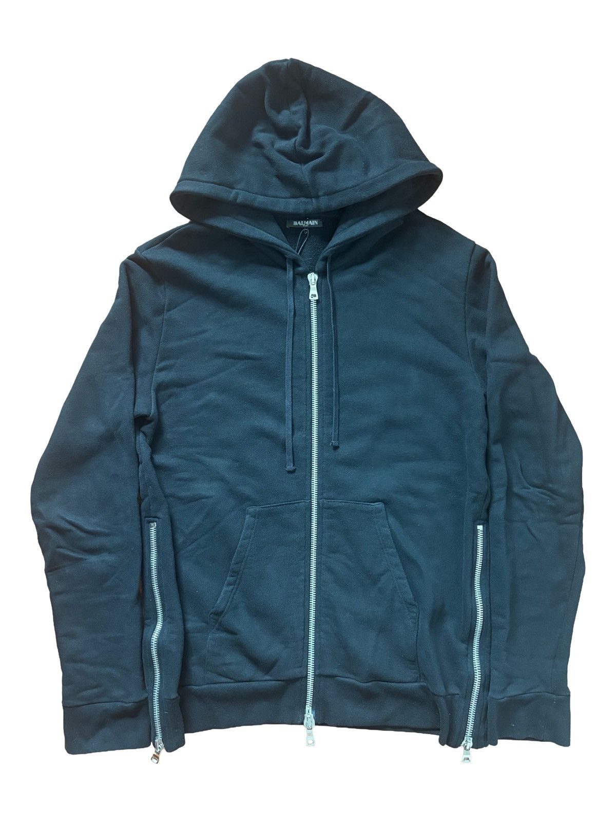 Balmain Balmain Black Cotton Jersey Sidezip Hoodie Size Medium Size US M / EU 48-50 / 2 - 1 Thumbnail