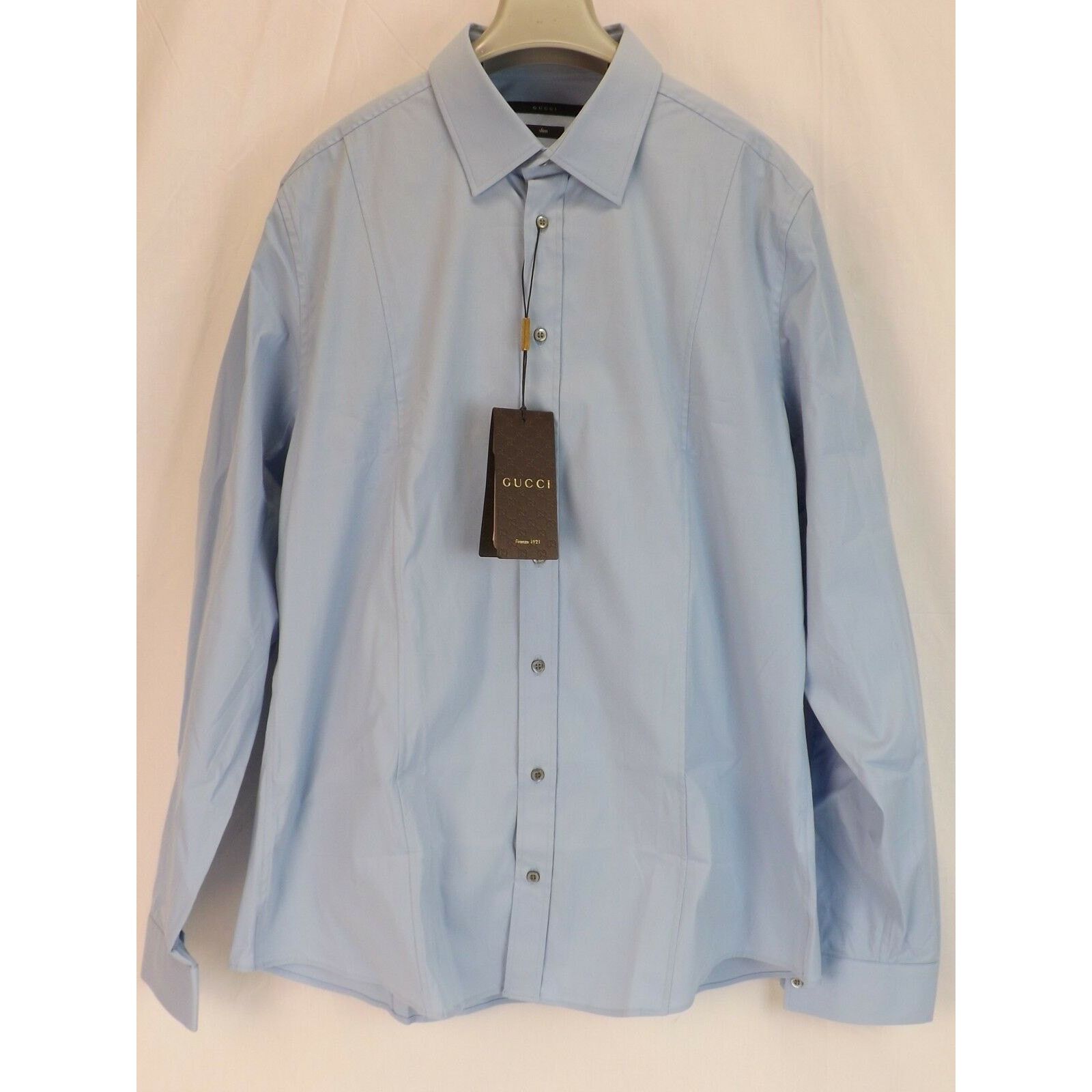 Gucci GUCCI BLUE STRETCH POPELINE COTTON SHIRT 17.5 44 # 269070 Size US S / EU 44-46 / 1 - 1 Thumbnail