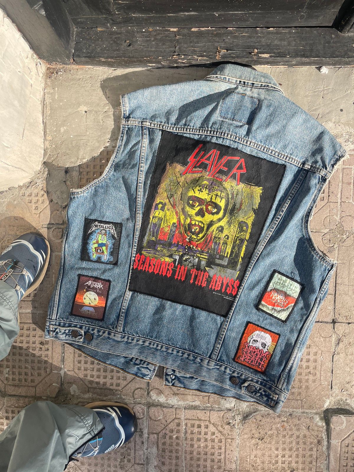 Pre-owned Levi's Vintage  Vest Thrash Metal Band Patches Slayer In Blue Jean
