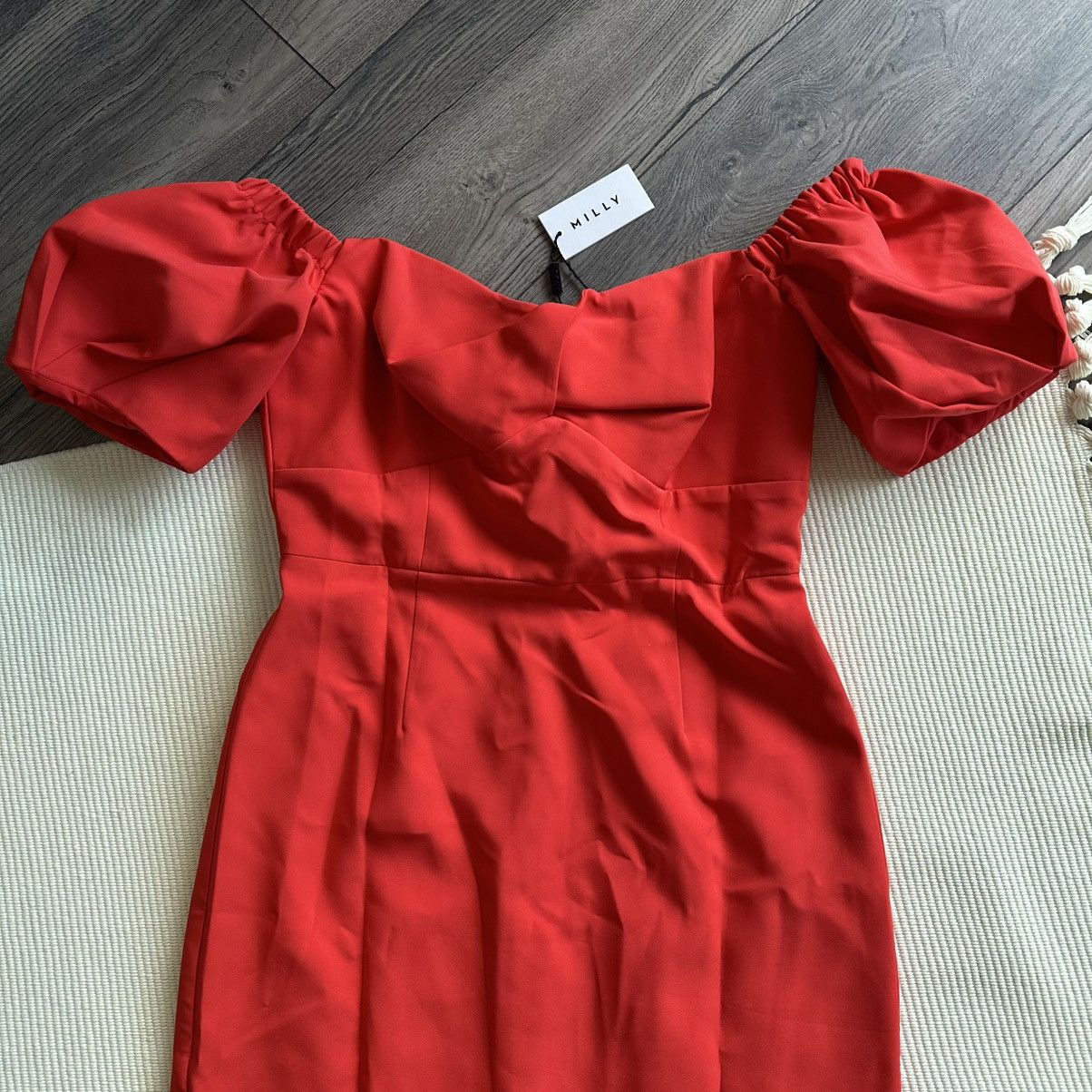 MILLY Milly Bria Off-the-Shoulder Midi Coral Dress Size XS / US 0-2 / IT 36-38 - 3 Thumbnail