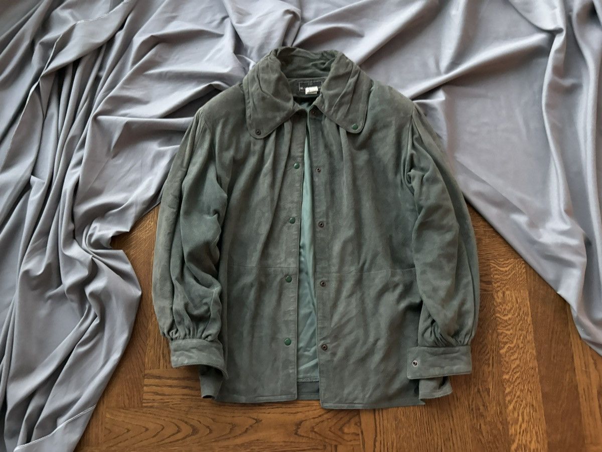 Vintage 1970s Suede Coat Vintage Sage Green Cropped Jacket Pleat 70s Size M / US 6-8 / IT 42-44 - 8 Thumbnail