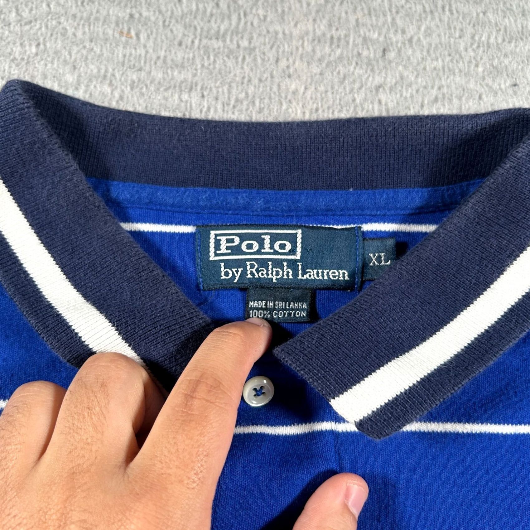 Polo Ralph Lauren Polo Ralph Lauren Polo Shirt Mens XL Blue Striped Cotton High Low Hem Golf Shirt Short Sleeve Casual Currentsals Size US XL / EU 56 / 4 - 3 Thumbnail
