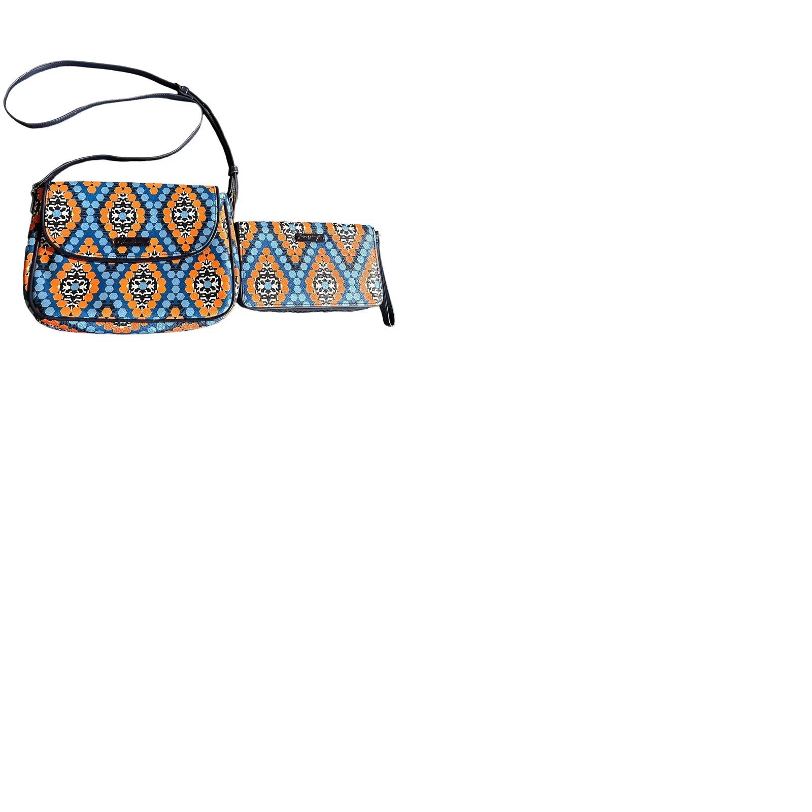Vintage Vera Bradley Crossbody Wallet Wristlet Purse Beads Marakeesh Blue Orange Paisley Womens Handbag Medium 15in Strap Size ONE SIZE - 12 Thumbnail