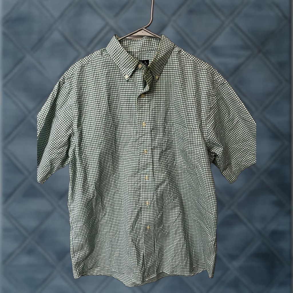 Jos. A. Bank Jos A Bank Men's Button-Up Shirt L Green Gingham Short Sleeve Travel Workwear Plaid Cotton Collar Pocket Regular Size US L / EU 52-54 / 3 - 1 Thumbnail