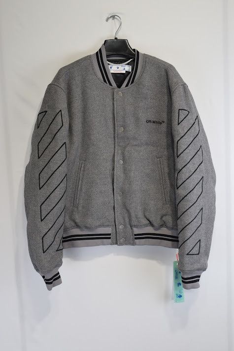 image of Off White O1Rshd1 Charcoal Logo Print Bomber Jacket In Grey, Men's (Size Small)