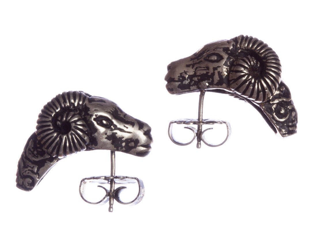 Designer Sterling Ram Head Earrings with Antique Finish Alberto Juan Size ONE SIZE - 2 Thumbnail