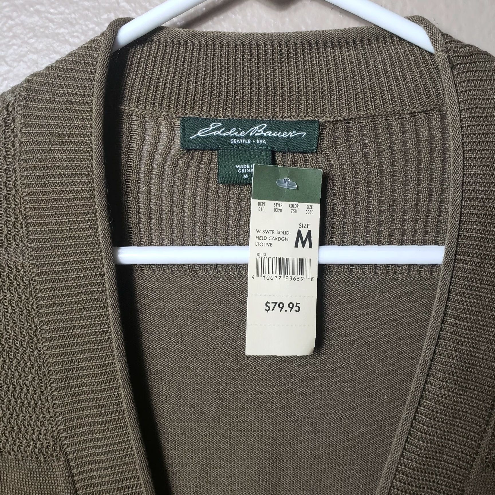Eddie Bauer Eddie Bauer Cardigan Field Zip Pockets Women M Light Olive 100% Cotton V-Neck Knit Jacket Size M / US 6-8 / IT 42-44 - 2 Thumbnail