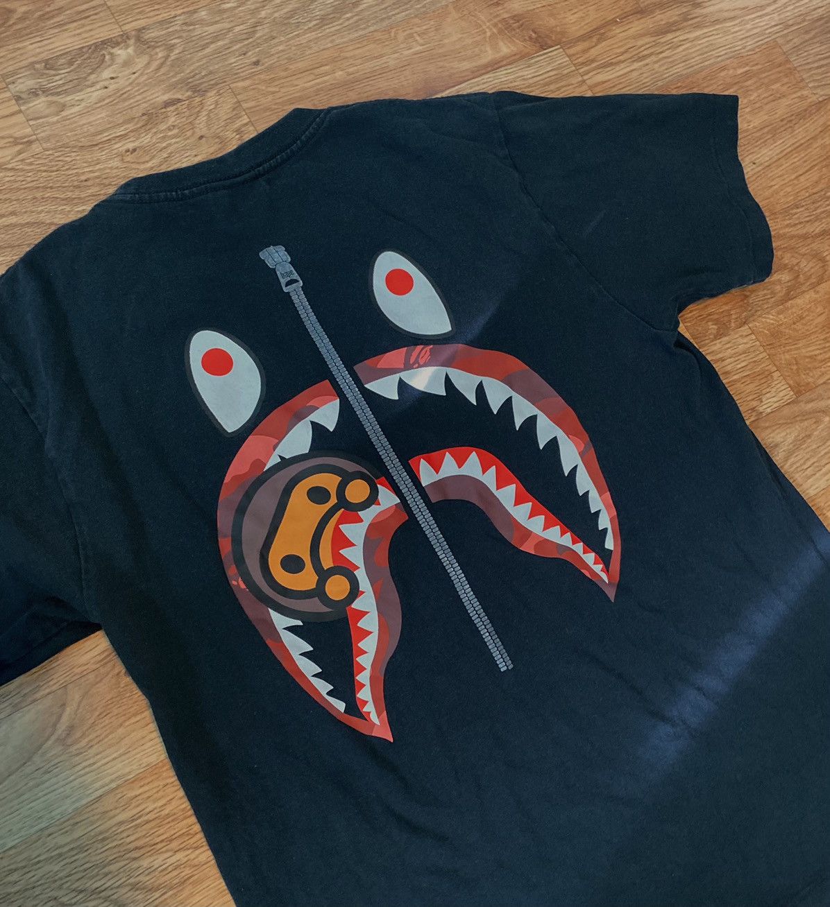 image of Bape Black/red Color Camo Baby Milo Shark Tee, Men's (Size Small)