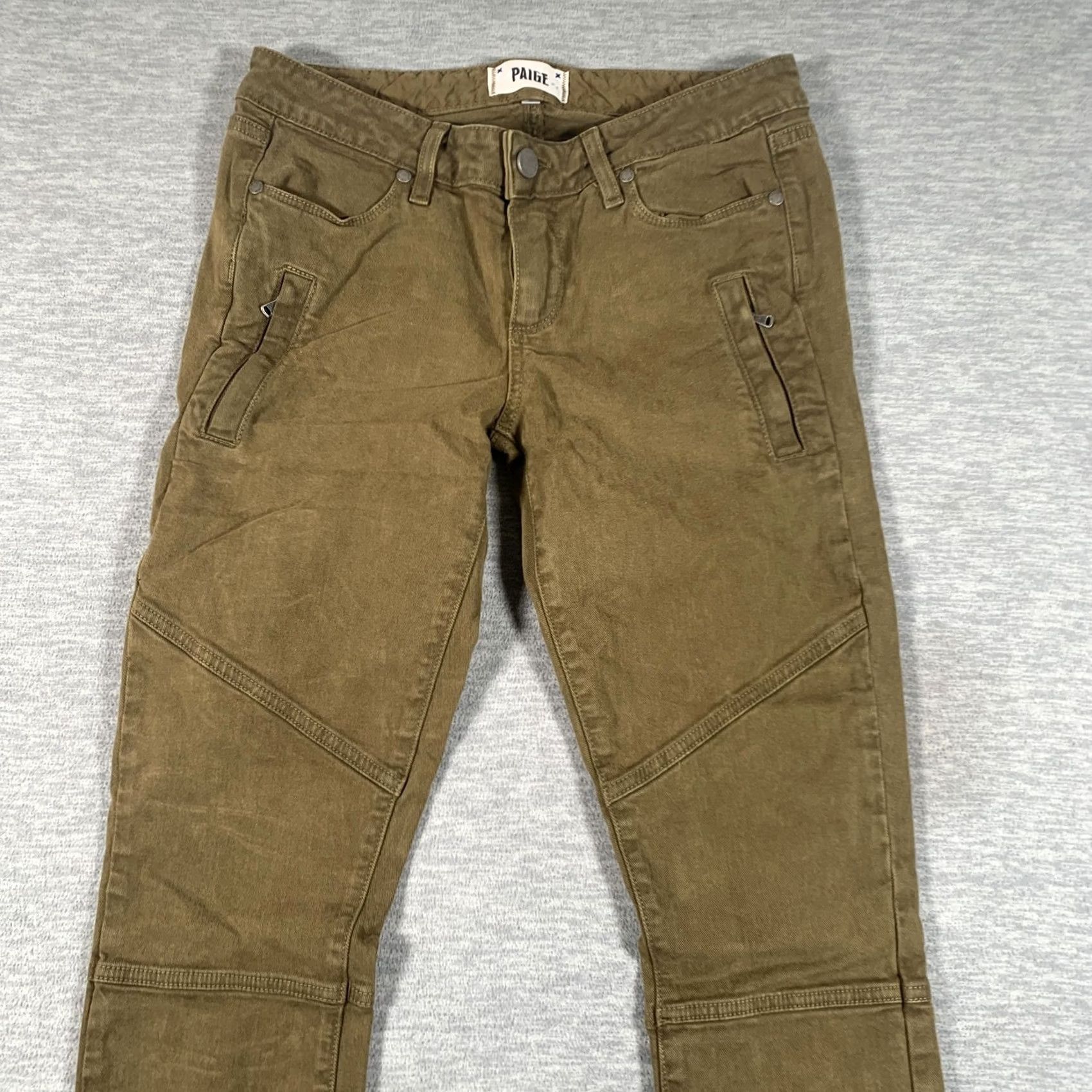 Paige Paige Marley Skinny Jeans Womens 27 Green Low Rise Moto Ankle Zip Stretch Denim Size 27" / US 4 / IT 40 - 4 Thumbnail