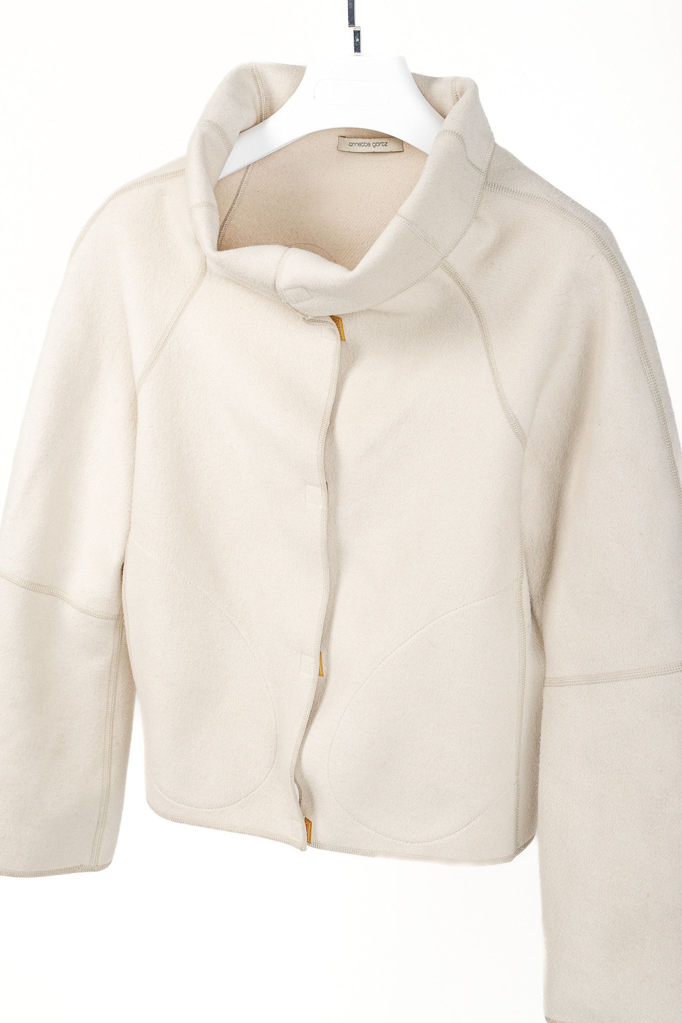 Annette Gortz Annette Gortz Ena Beige Wool-Felt Cowl-Neck Snap Jacket Size S / US 4 / IT 40 - 3 Thumbnail
