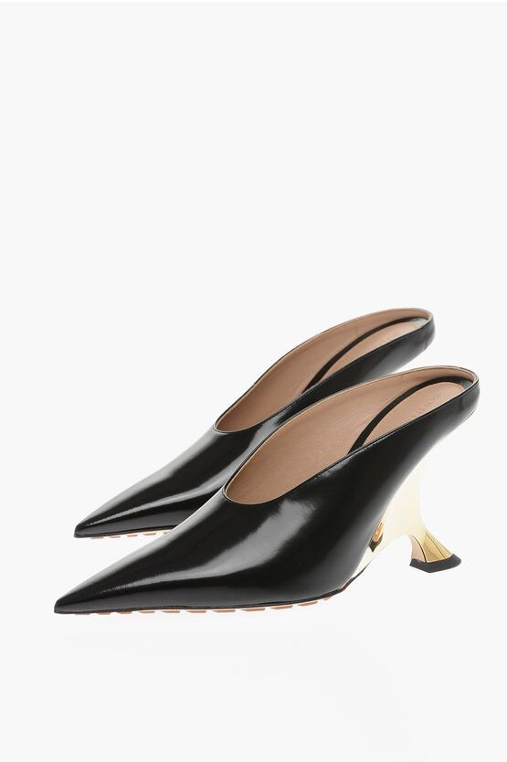 image of Bottega Veneta Pointed Leather Rocket Pumps With Metallic Heel Shoes 9 Cm in Black, Women's (Size 1