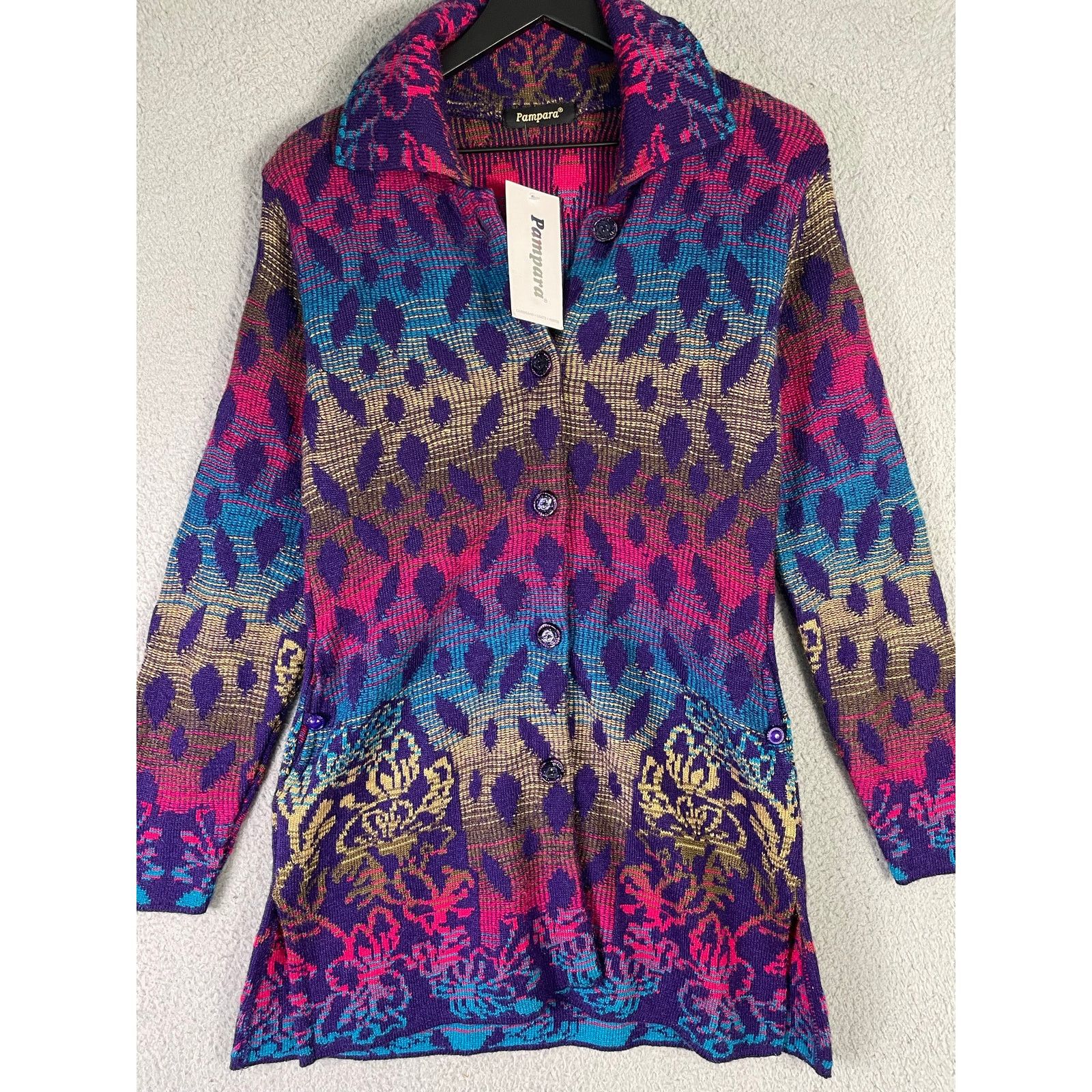 Other Pampara Multicolor Knit Button Jacket Tunic Small NWT Boho Size M / US 6-8 / IT 42-44 - 2 Thumbnail